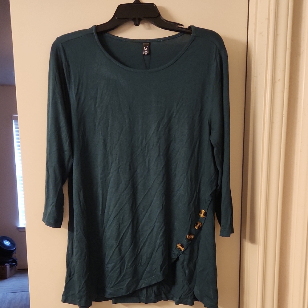 Allegra K Dark GreenTunic with Button Accents. Never Worn With Tags.
